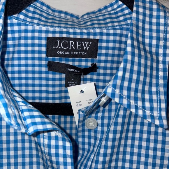 NWT J.Crew Garçon Organic Cotton Gingham Button Down Shirt Blue Size 4 Preppy - Picture 3 of 5
